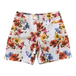 Gloria Vanderbilt White Jean Shorts Vibrant Floral Design